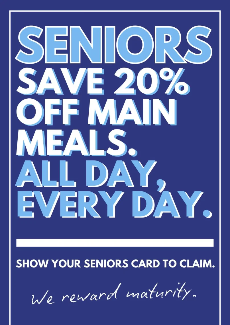 Enjoy our Seniors discount meal deals all day, every day with our quality fresh meals at the OG Hotel, Adelaide.